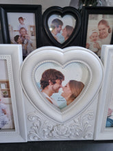 Load image into Gallery viewer, White Photo Picture Frame With 3 Windows And Heart Filigree Detail 40x18x2cm