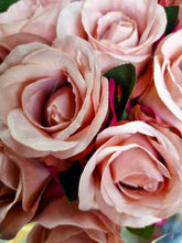 Load image into Gallery viewer, One Dozen Silk Rose Bouquet 12 Single Stem Artificial Flowers Celia Roses in Dusky Pink Home Decor