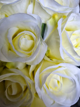 Load image into Gallery viewer, One Dozen Silk Rose Bouquet 12 Single Stem Artificial Celia Roses in Ivory Cream Home Decor Flowers