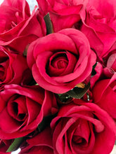 Load image into Gallery viewer, One Dozen Red Silk Rose Bouquet 12 Single Stem Artificial Flowers Celia Roses Home Decor
