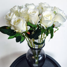 Load image into Gallery viewer, One Dozen Silk Rose Bouquet 12 Single Stem Artificial Celia Roses in Ivory Cream Home Decor Flowers