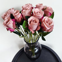 Load image into Gallery viewer, One Dozen Silk Rose Bouquet 12 Single Stem Artificial Flowers Celia Roses in Dusky Pink Home Decor