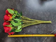 Load image into Gallery viewer, One Dozen Red Silk Rose Bouquet 12 Single Stem Artificial Flowers Celia Roses Home Decor
