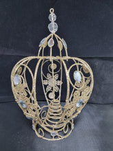 Load image into Gallery viewer, Crown Christmas Tree Topper Decoration, Champagne Gold Metal Diamante 30x20cm