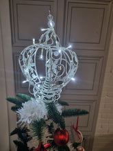 Load image into Gallery viewer, Crown Christmas Tree Topper Decoration, White Metal Diamante 30x20cm