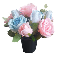Load image into Gallery viewer, Memorial Grave Cemetery Pots With 12 Artificial Roses Eucalyptus Flower Heads Gift