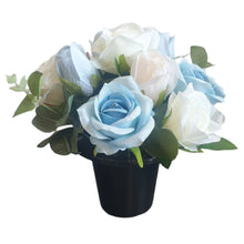 Load image into Gallery viewer, Memorial Grave Cemetery Pots With 12 Artificial Roses Eucalyptus Flower Heads Gift