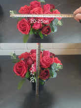 Load image into Gallery viewer, Memorial Grave Cemetery Pots With 12 Artificial Roses Eucalyptus Flower Heads Gift