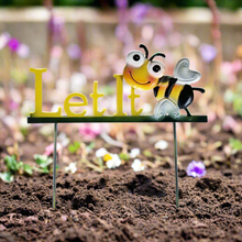 Load image into Gallery viewer, Let it Bee Garden Sign - Very Cute Yellow and Black Metal Sign with Message and Sweet Smiling Bee