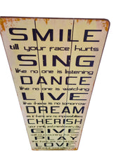 Load image into Gallery viewer, Large Wall Art Cream Words Sign Smile Sing Dance Live Dream Cherish Give Play Love 80x30cm