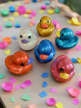 Load image into Gallery viewer, Large Glitter Duck in Choice Of Bright Colours Fun Party Bag Gifts Games Bath Time Ducks Toys