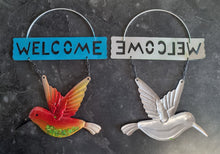 Load image into Gallery viewer, Welcome Garden Sign - Humming Bird Bright Colour and Sparkle Detail Hanging Sign