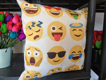 Load image into Gallery viewer, Satin Soft Touch Emoji Cushion Square 17" Best Quality Smiley Face Cushions with Polyester inner
