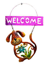 Load image into Gallery viewer, Dog Welcome Garden Sign Bright Colour and Sparkle Detail Hanging Indoor Outdoor Plaque