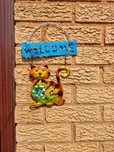 Load image into Gallery viewer, Cat Welcome Garden Sign Bright Colour and Sparkle Detail Hanging Indoor Outdoor Plaque