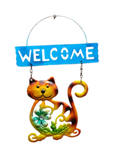 Load image into Gallery viewer, Cat Welcome Garden Sign Bright Colour and Sparkle Detail Hanging Indoor Outdoor Plaque