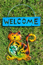 Load image into Gallery viewer, Cat Welcome Garden Sign Bright Colour and Sparkle Detail Hanging Indoor Outdoor Plaque