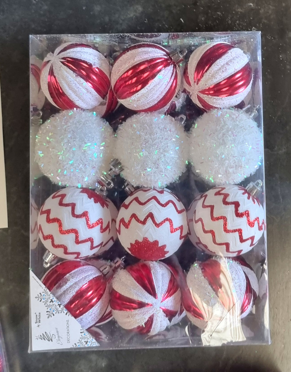 Red and White Candy Cane Theme Luxury 6cm Baubles, Matt and Shiny with Glitter and Texture Detail, Pack of 24