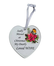 Load image into Gallery viewer, Wife Glass Hanging Heart In Loving Memory Christmas Memorial Robin And Poinsettia