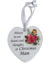 Load image into Gallery viewer, Mam Glass Hanging Heart In Loving Memory Christmas Memorial Robin And Poinsettia