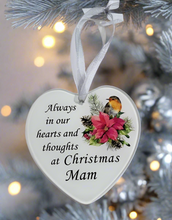 Load image into Gallery viewer, Mam Glass Hanging Heart In Loving Memory Christmas Memorial Robin And Poinsettia