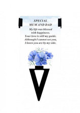Load image into Gallery viewer, Mum And Dad Laminated Memorial Funeral Grave Card With Special Message