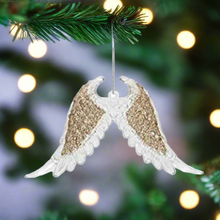 Load image into Gallery viewer, Elegant Angel Wings Christmas Hanging Decoration Sequin Detail Acrylic in Rose Gold, Pale Gold, or Silver
