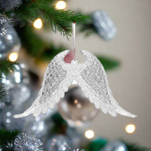 Load image into Gallery viewer, Elegant Angel Wings Christmas Hanging Decoration Sequin Detail Acrylic in Rose Gold, Pale Gold, or Silver