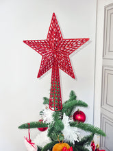 Load image into Gallery viewer, Large Glitter Christmas Star Tree Topper with Spring Base 25 x 36cm in Red, Gold, Blue, Silver, or Rose Gold