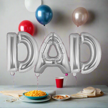 Load image into Gallery viewer, DAD Foil Balloon. 16" Silver Foil Balloons with Blow Straw. Father's Day or Dad's Birthday Backdrop or Party Décor