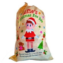 Load image into Gallery viewer, Drawstring Elf Christmas Eve Bag Sack Stocking - 55cm x 36cm