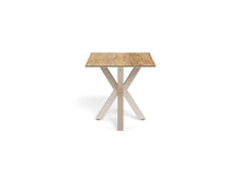 Load image into Gallery viewer, Square table with a wooden top and metal legs on a white background