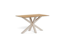 Load image into Gallery viewer, Wooden table with white X-shaped legs on a white background