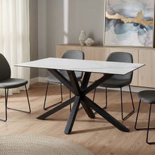 Load image into Gallery viewer, Heaven Rectangle Dining Table 135cm In White Ceramic With Black Metal Base