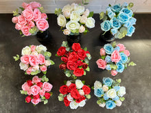 Load image into Gallery viewer, Memorial Grave Cemetery Pots With 12 Artificial Roses Eucalyptus Flower Heads Gift