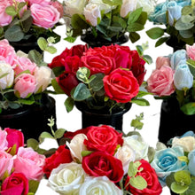 Load image into Gallery viewer, Memorial Grave Cemetery Pots With 12 Artificial Roses Eucalyptus Flower Heads Gift