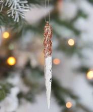Load image into Gallery viewer, Glittery Icicle Decoration Set of 6 Hanging Clear Christmas Tree Décor in Rose Gold, Pale Gold, or Silver