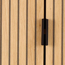 Load image into Gallery viewer, Jaipur Lamella Display Cabinet In Light Oak Melamine With 2 Doors And 2 Shelves 140x80x40cm