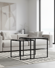 Load image into Gallery viewer, Katrine Ceramic Coffee Table Set in Black With Metal Base 50x50cm