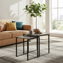 Load image into Gallery viewer, Katrine Ceramic Coffee Table Set in Black With Metal Base 50x50cm
