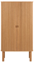 Load image into Gallery viewer, Langley Lamella Display Cabinet In Oak With Sliding Doors 145x80x40cm
