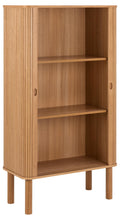Load image into Gallery viewer, Langley Lamella Display Cabinet In Oak With Sliding Doors 145x80x40cm