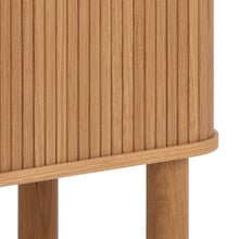 Load image into Gallery viewer, Langley Lamella Display Cabinet In Oak With Sliding Doors 145x80x40cm