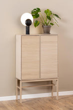Load image into Gallery viewer, Linley Lamella Cabinet In White Oak With Push To Open Doors And 4 Shelves 150x91x40cm