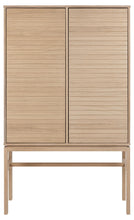 Load image into Gallery viewer, Linley Lamella Cabinet In White Oak With Push To Open Doors And 4 Shelves 150x91x40cm
