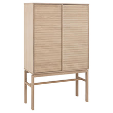 Load image into Gallery viewer, Linley Lamella Cabinet In White Oak With Push To Open Doors And 4 Shelves 150x91x40cm