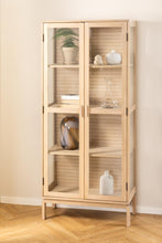 Load image into Gallery viewer, Linley Lamella Glass Cabinet In White Oak With 2 Push To Open Doors And 3 Shelves 180x80x40cm