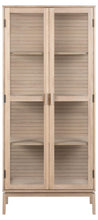 Load image into Gallery viewer, Linley Lamella Glass Cabinet In White Oak With 2 Push To Open Doors And 3 Shelves 180x80x40cm