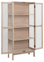 Load image into Gallery viewer, Linley Lamella Glass Cabinet In White Oak With 2 Push To Open Doors And 3 Shelves 180x80x40cm