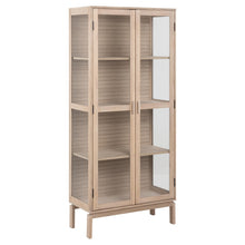 Load image into Gallery viewer, Linley Lamella Glass Cabinet In White Oak With 2 Push To Open Doors And 3 Shelves 180x80x40cm